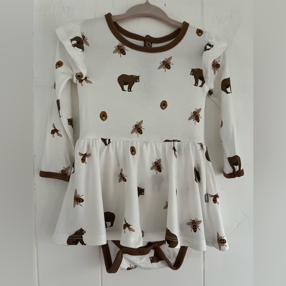 NEW Kyte Baby Retired Honey Bear Long Sleeve Twirl Bodysuit Dress Sz 6-12 Months